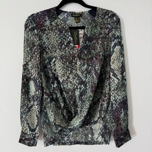 NWT Cartise Women's Print Blouse - Green and Purple Size 4